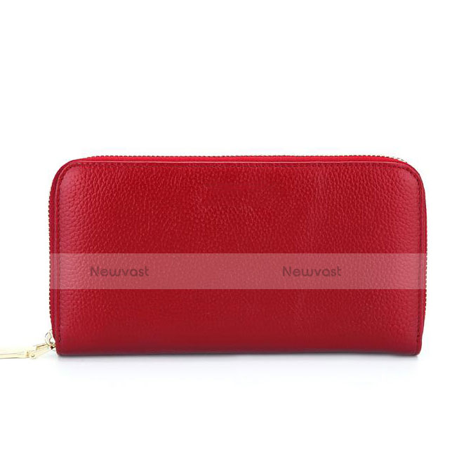 Universal Lichee Pattern Leather Wristlet Wallet Handbag Case Red