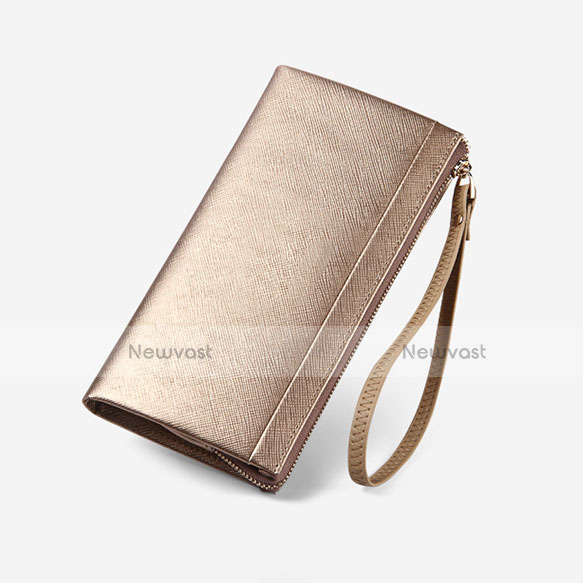 Universal Silkworm Leather Wristlet Wallet Handbag Case Gold