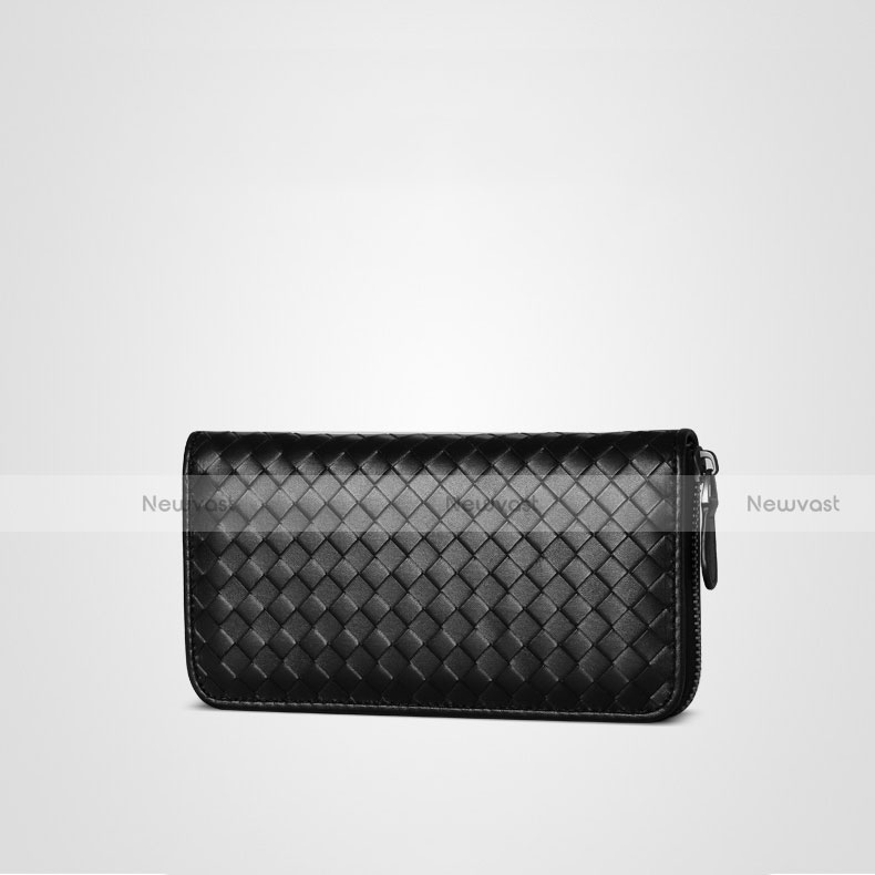 Universal Woven Pattern Leather Wristlet Wallet Handbag Case Black